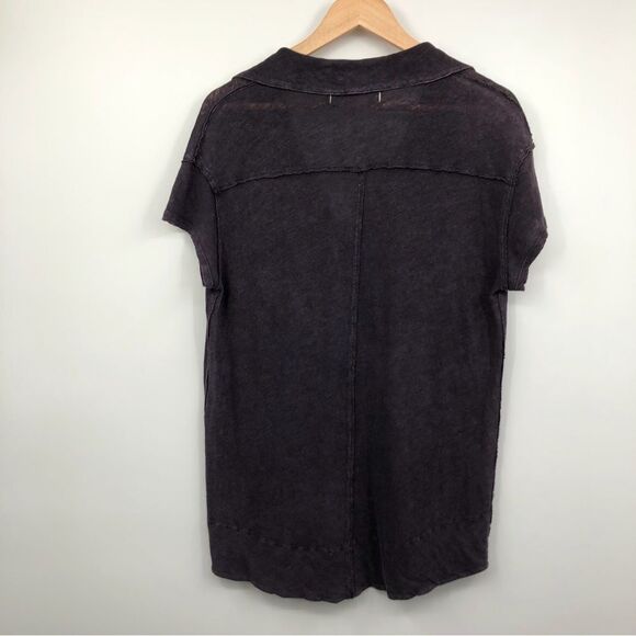 We the Free by FP The Posh Polo Tee Linen Blend Purple XS - Picture 8 of 9